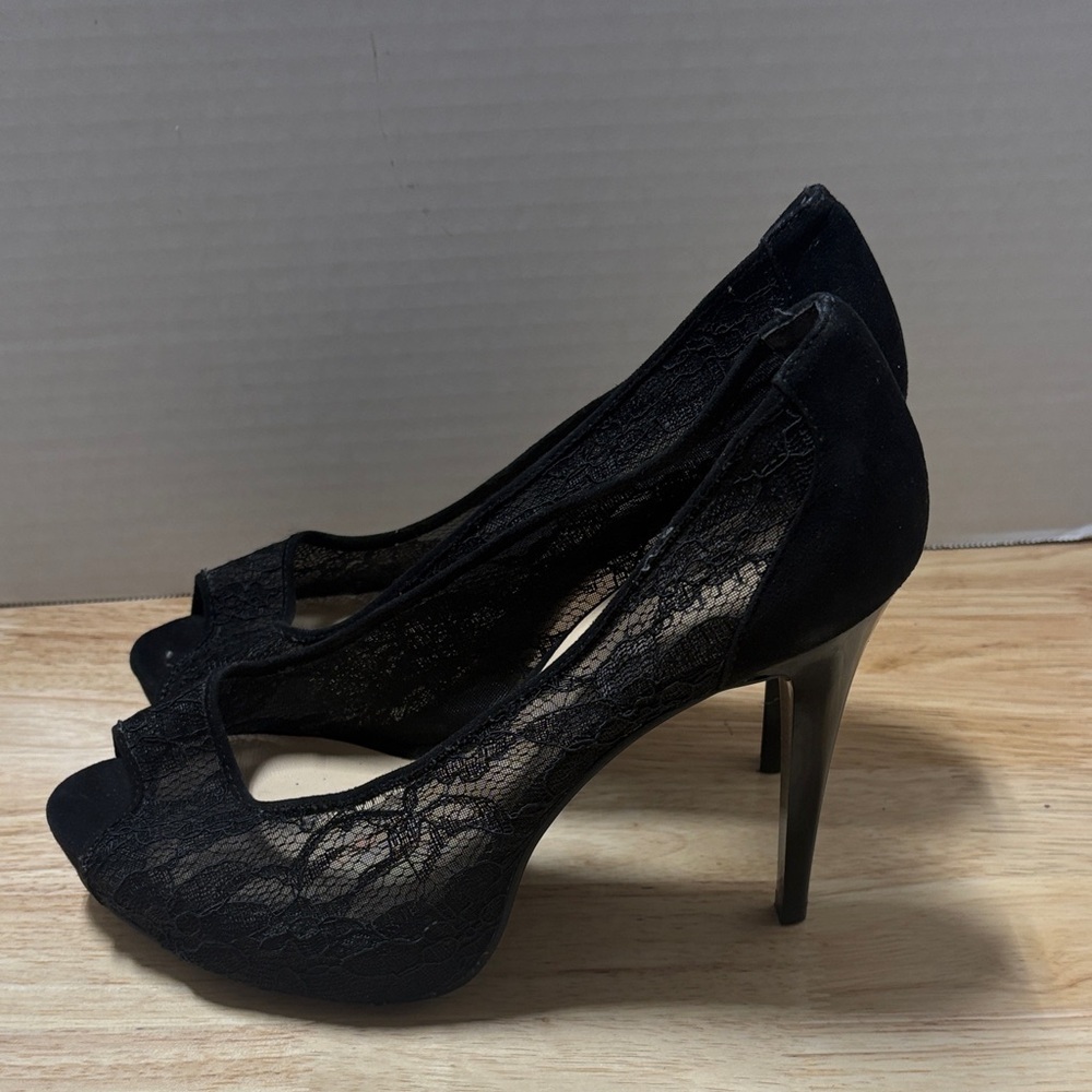 Guess Black Lace Peep-Toe Heels with Cutout Detail - Picture 6 of 9